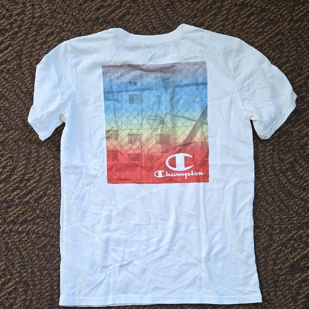 Champion White Tee with Multicolor Graphic